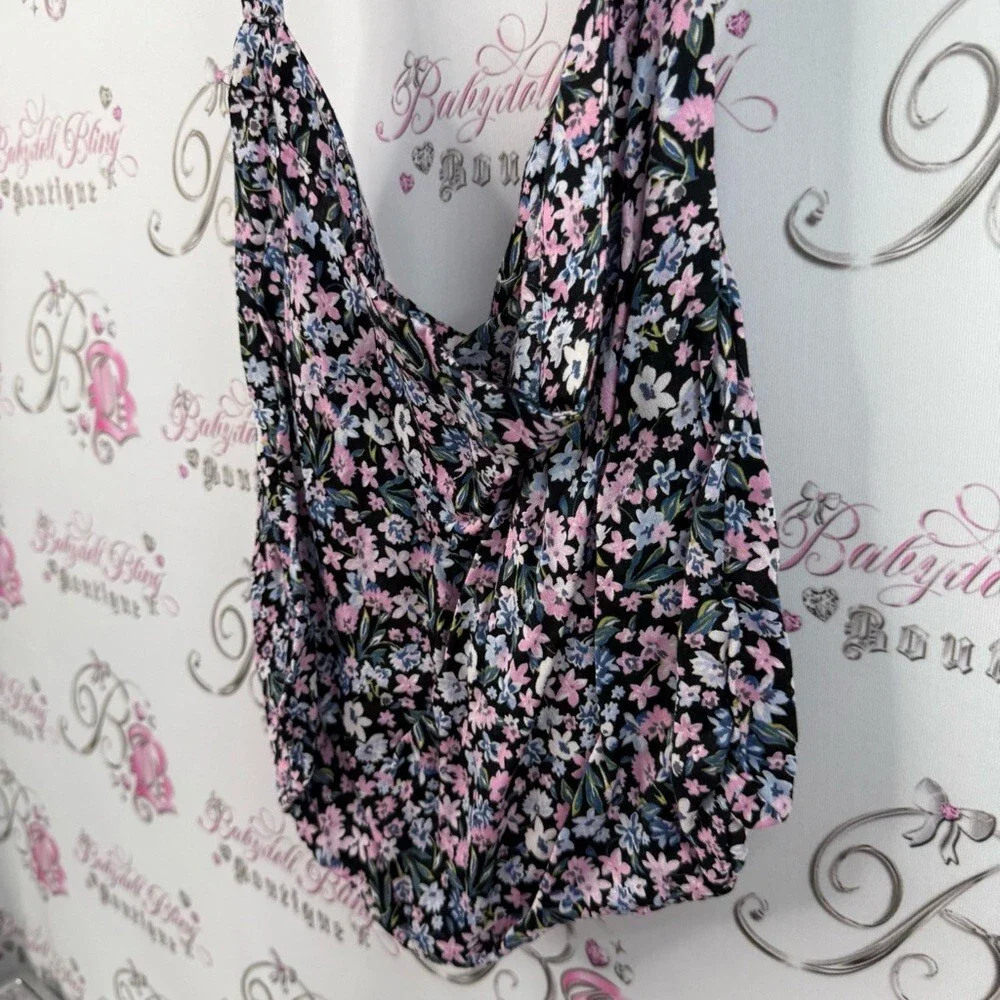 Bag tote shoulder slouchy flowers Floral Black and Pink Women's Hobo Bag